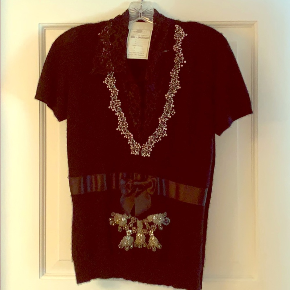 Badgley Mishka black cashmere embellished top, 8